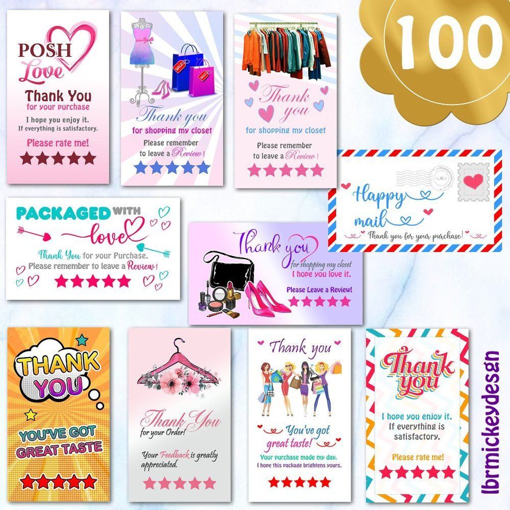 200 Assorted Thank You Cards – 3.5" x 2" Glossy Business Cards – Small Business - Picture 2 of 12
